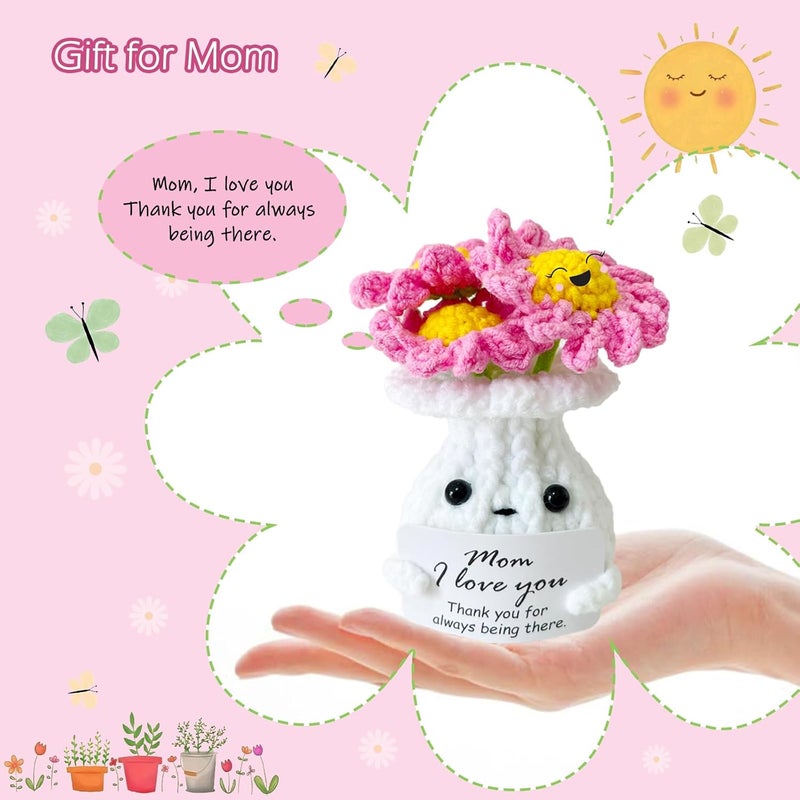 RFUYIR Gifts for Mom Emotional Support Crochet Flowers with Thank You Card - I Love You Mom - Handmade Knitted Plant Decor, Inspirational Gift for Women, Christmas Birthday Presents for Mama, Grandma - Image 2